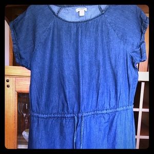 Denim, cap sleeve, draw string waist tunic dress